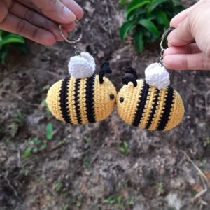 Crochet Kissing Honeybees Keychain
