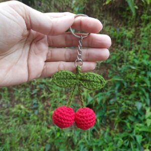 Crochet Cherry Keychain
