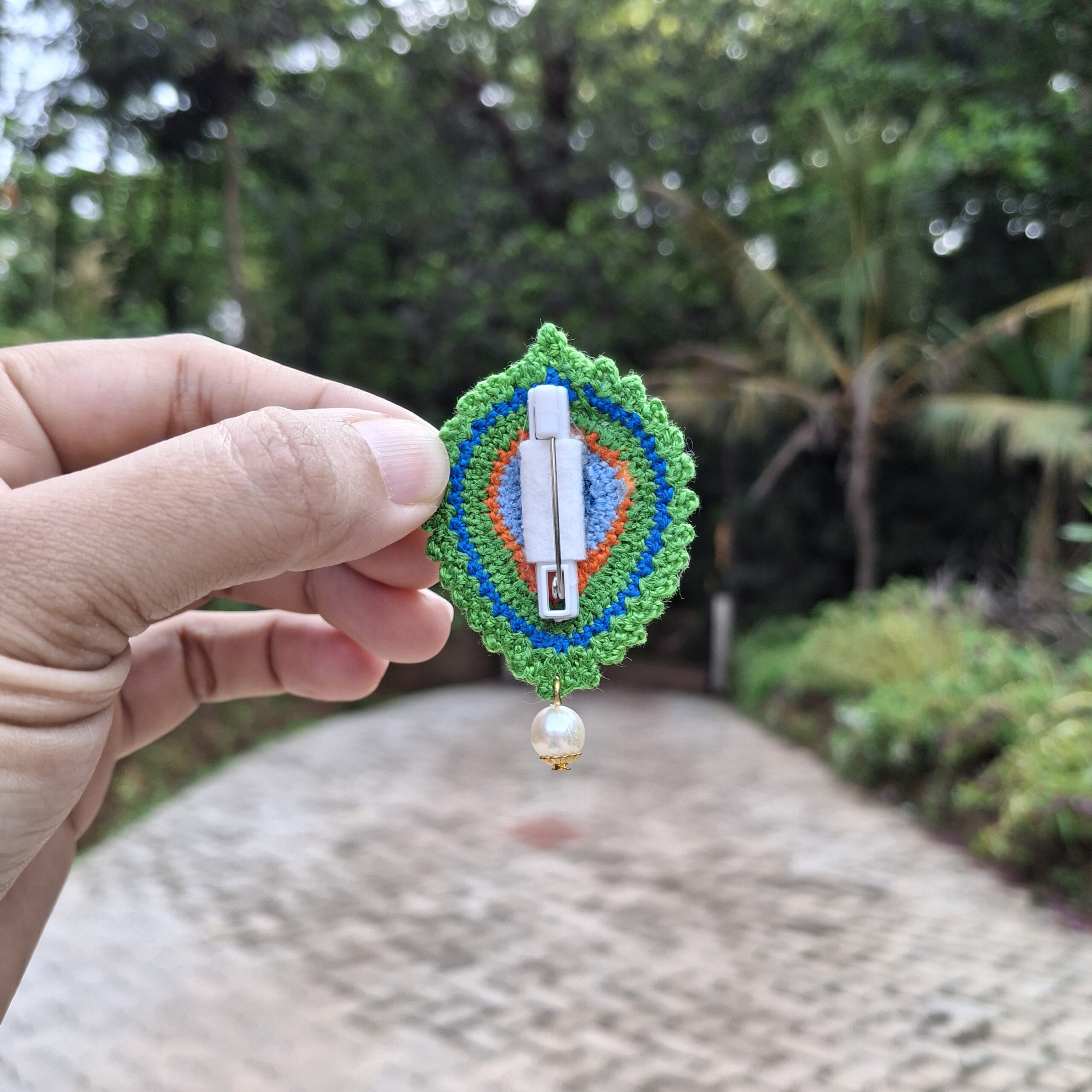 Crochet Peacock Feather Brooch - Image 2