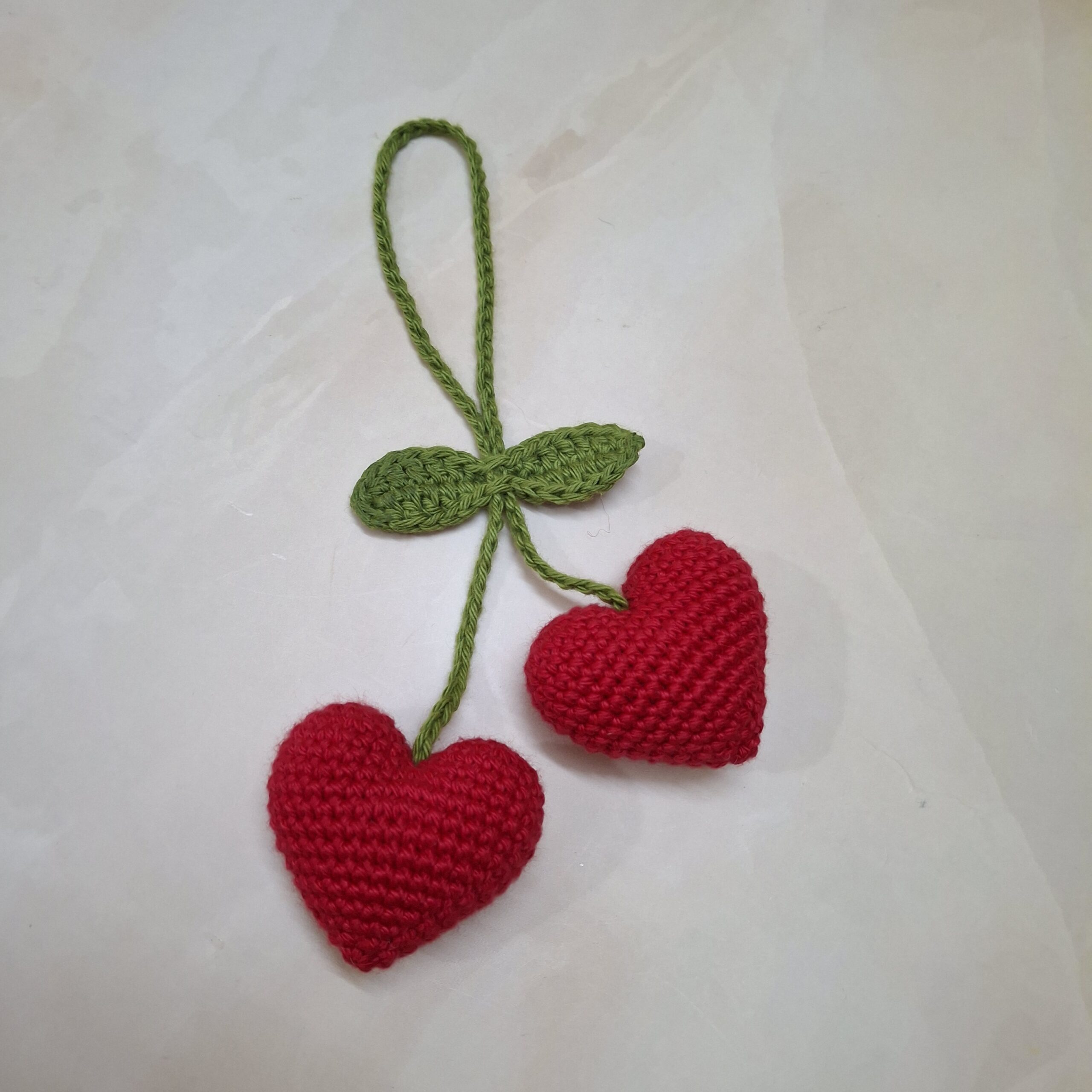 Crochet Double Heart Car Mirror Hanging - Image 2