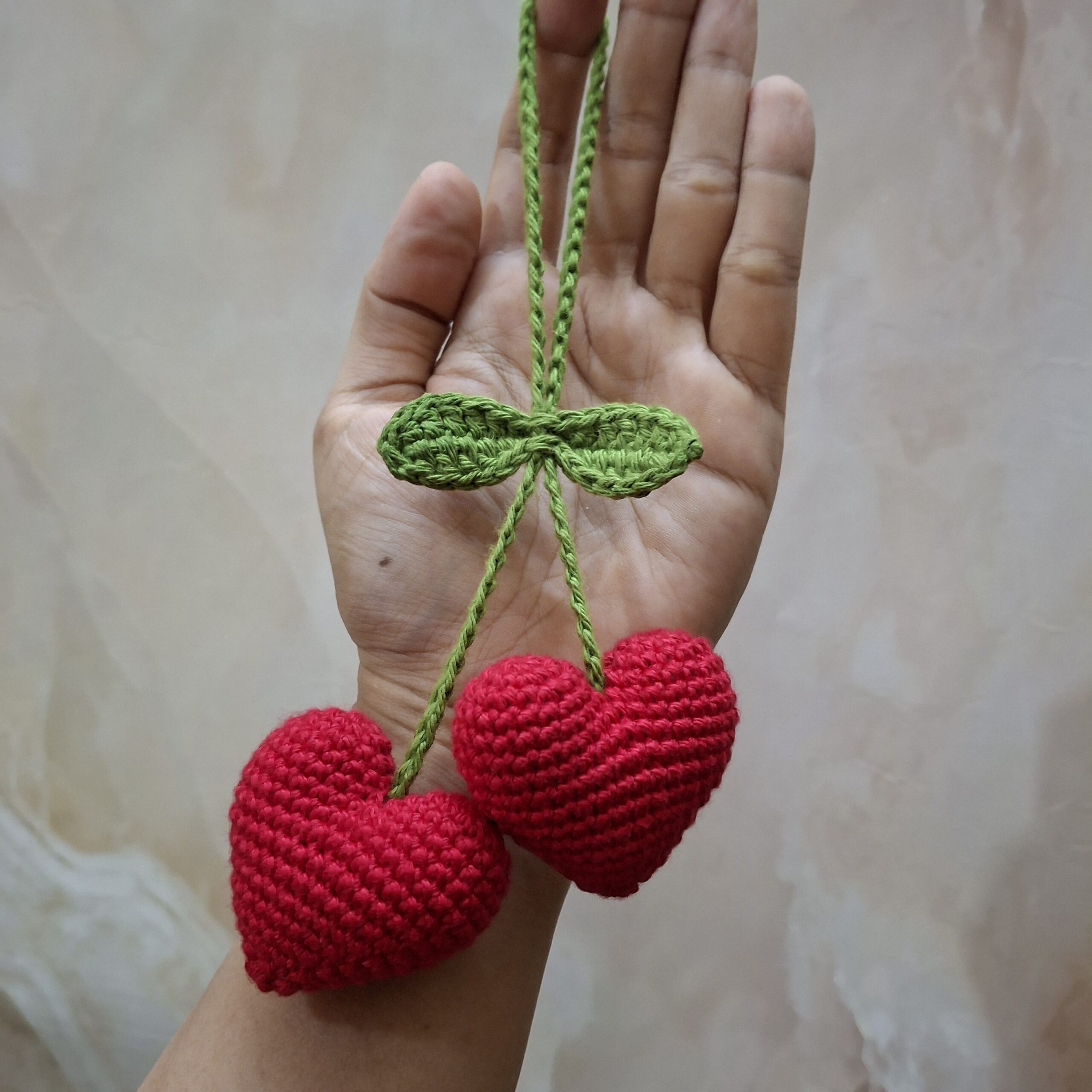 Crochet Double Heart Car Mirror Hanging - Image 3