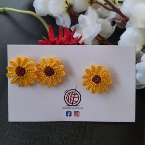 Crochet Sunflower Stud Earrings & Finger Ring Set