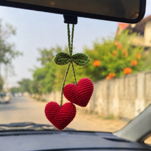 Crochet Double Heart Car Mirror Hanging